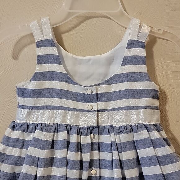 TAHARI BABY BLUE AND WHITE STRIPED SLEEVELESS DRESS WITH BOW, SIZE 4 - Picture 7 of 11